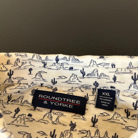 Roundtree & Yorke Desert Print Short Sleeve Polo Shirt White Blue Mens XXL 2XL - Picture 3 of 9